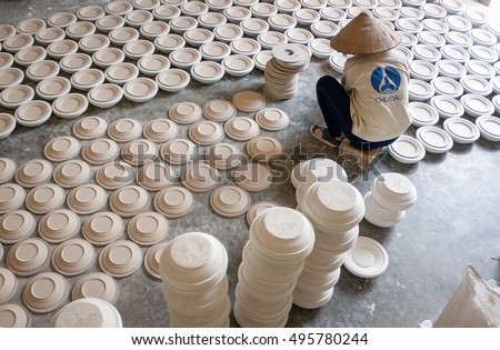 HAI DUONG, Vietnam, July 25, 2016 workers working, Chu Dau pottery, Hai Duong Province, Vietnam