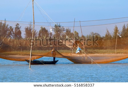QUANG BINH, Vietnam, July 25, 2016 fishermen fishing boating, marine Quang Binh, central Vietnam