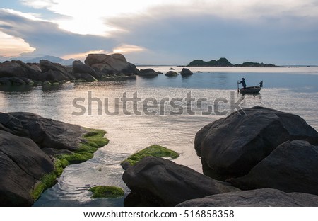 QUANG BINH, Vietnam, July 25, 2016 fishermen sailing out to sea, the sea Quang Binh, central Vietnam