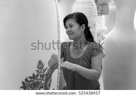 HAI DUONG, Vietnam, July 25, 2016 portrait, woman (name unknown), a worker, Chu Dau pottery, Hai Duong Province, Vietnam