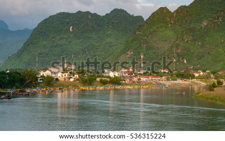 QUANG BINH, Vietnam, July 18, 2016 Son river, countryside, Quang Binh, Vietnam