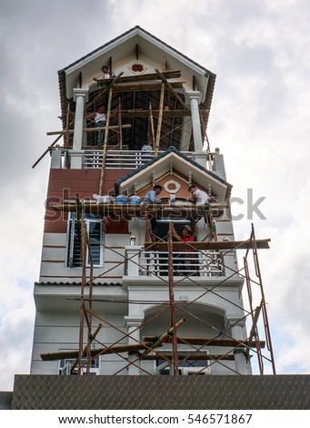 HAI DUONG, VIETNAM, January 1, 2017 people, outskirts of Hai Duong, Vietnam, building high-rise housing