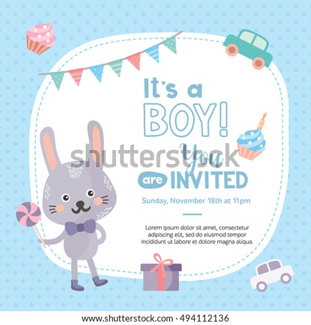 boy invitation card template cute rabbit stock vector royalty free