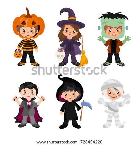 halloween kids character set children in a colorful halloween costumes vampire witch - Halloween Images Kids halloween kids character set children in a colorful halloween costumes vampire witch - Halloween Images Kids