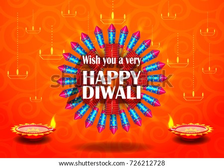 Colorfu Firecracker on Happy Diwali night celebrating holiday of India. Vector illustration
