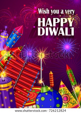 Colorfu Firecracker on Happy Diwali night celebrating holiday of India. Vector illustration