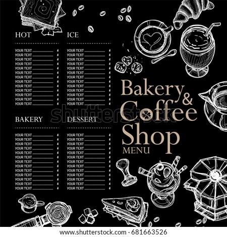 stock vector menu cafe coffee bakery restaurant template design hand drawing graphic 681663526