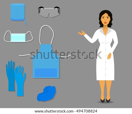 Nurse shows medical clothing and accessories for work