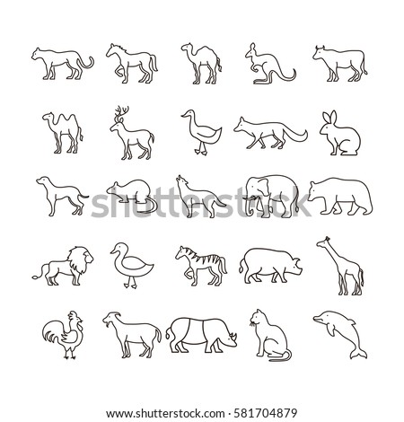 Simple Animal Line Icon Set Isolated Stock Vector 581704879 - Shutterstock