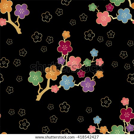 Traditional Japanese flowers pattern. Sakura seamless pattern background. vector illustration.