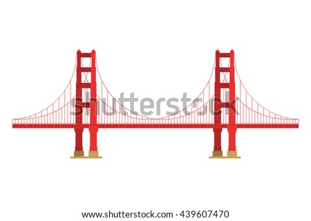 US symbol - Golden Gate Bridge. Vector landmark isolated over the white background. San Francisco, United States of America. Side view. Flat style illustration