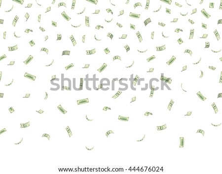 Finance concept. Money rain. Falling hundred dollar banknotes isolated on white background. 10 EPS vector illustration