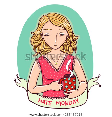 Hate monday girl illustration. - stock vector