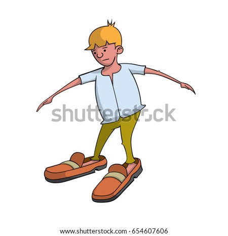 Cartoon Boy Wearing Shoes That Big Stock Vector 654607606 - Shutterstock