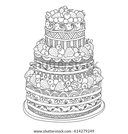 Download Handdrawn Doodle Cake Berries Coloring Book Stock Vector 614279249 - Shutterstock