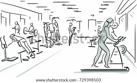 Gym Black White Vector Sketch People Stock Vector 729398503 - Shutterstock