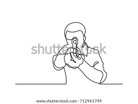 Continuous Line Drawing Man Gun Vector Stock Vector 712961749 ...