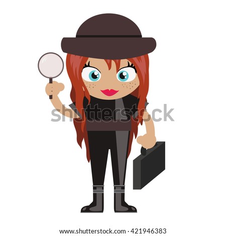 Cartoon Character Detective Girl Case Documents Stock Vector (Royalty