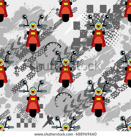 Cute Kids Pattern For Girls And Boys Colorful Motorcycle Scooter On The Abstract Bright Cute Kids Pattern For Girls And Boys Colorful Motorcycle Scooter On The Abstract Bright