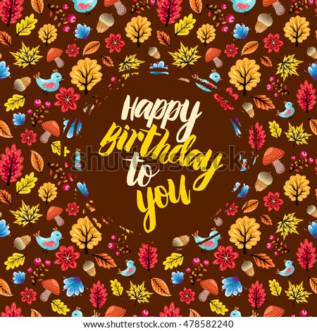 Happy Birthday Card On Colorful Autumn Stock Vector 478582240 ...