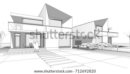 House Design Progress Architecture Drawing Visualization Stock ...