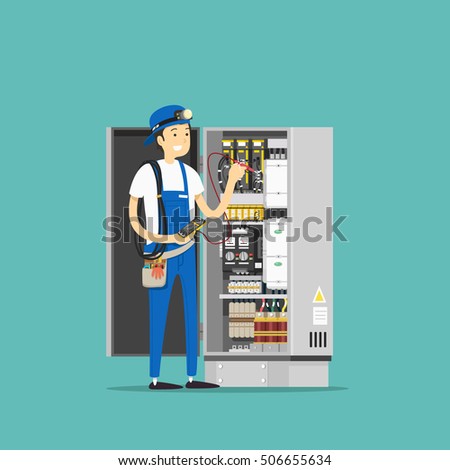Electrician at work. Vector illustration.