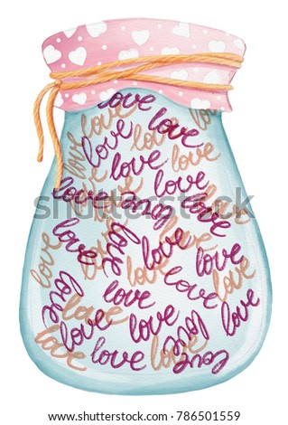 Hand Drawn Watercolor Il Ration Of Cute Jar With Love And Love Words Gl Es Jar Hand Drawn Watercolor Il Ration Of Cute Jar With Love And Love Words Gl Es Jar