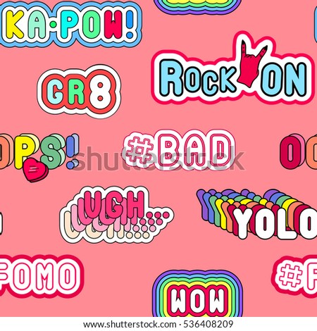 Rock Your With Fashion Slang seamless pattern fashion patch badges modern stock vector Rock Your With Fashion Slang seamless pattern fashion patch badges modern stock vector