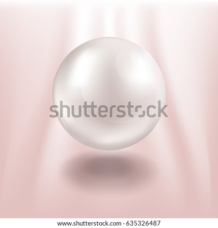 White pearl on pink background. Realistic vector illustration