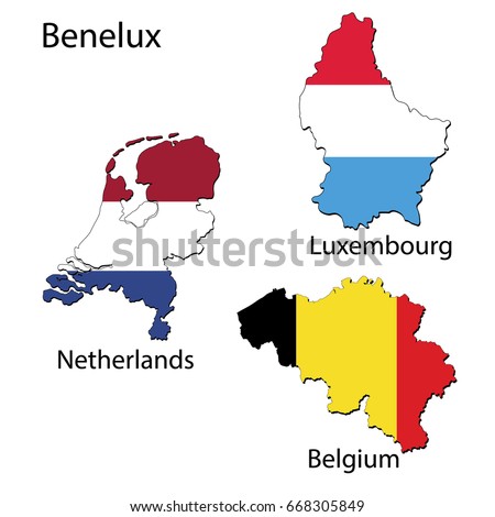 stock vector maps of the countries of the benelux region with flags 668305849