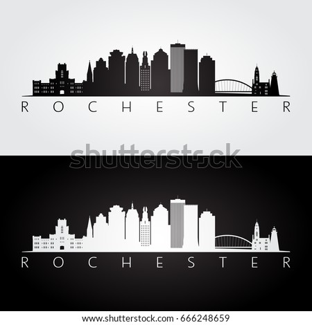 Rochester usa skyline and landmarks silhouette black and white design vector illustration Rochester usa skyline and landmarks silhouette black and white design vector illustration