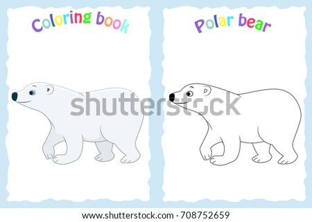 Coloring Book Page For Preschool Children With Colorful Polar Bear And Sketch To Color Arctic