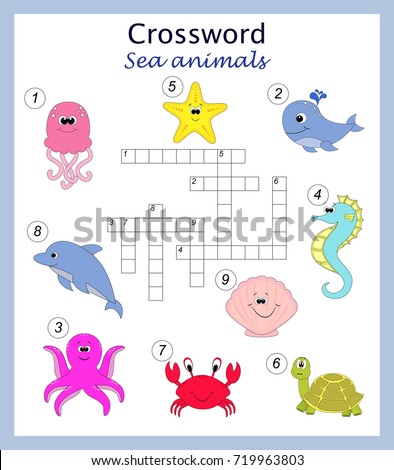 Preschool Worksheet Crossword Children Cartoon Sea Stock Vector ...