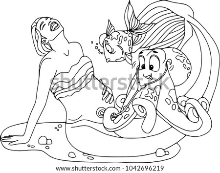 Pregnant Mermaid Pets Funny Octopus Cartoon Stock Vector ...