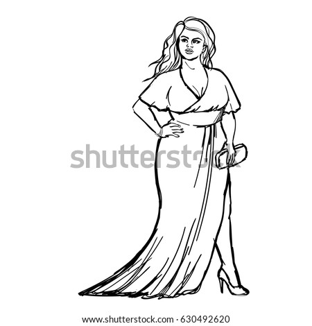 Fashion Sketch Plus Size Model Evening Stock Vector 630492620