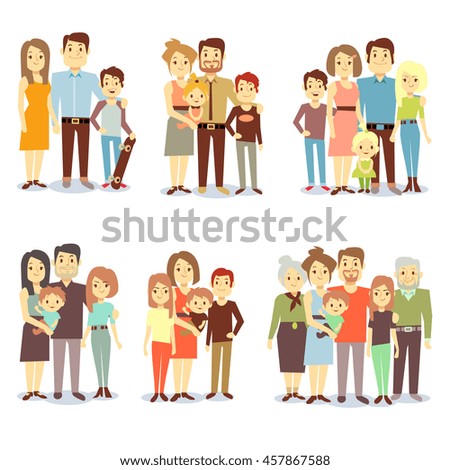 Set of happy family, illustration of groups different families