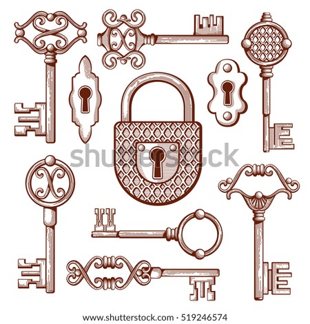 Vintage Keys Locks Padlocks Hand Drawn Stock Vector 469252931 ...