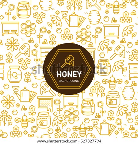 Honey wrapping vector background with bees and honeycombs symbols