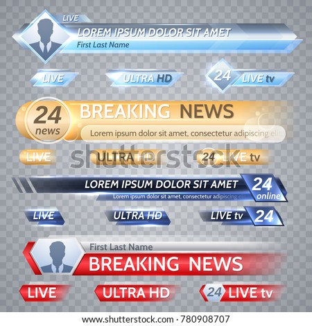 Tv vector bars and broadcast graphics for lower third news background. News banner for tv streaming, broadcasting television video illustration