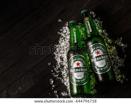 Gomel.Belarus - May 18.2017. Heineken Lager Beer (Dutch: Heineken), or simply Heineken, is a pale lager beer with 5% alcohol by volume produced by the Dutch brewing company Heineken International.