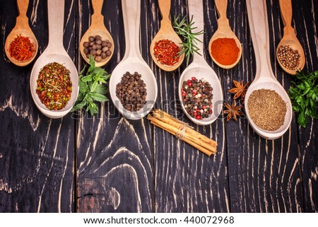 Herbs Spices On Wooden Board Stock Photo 400420042 - Shutterstock