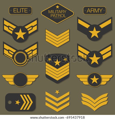 Military army badge set typography. T shirt graphics. Army patch, chevron, pin. Vector