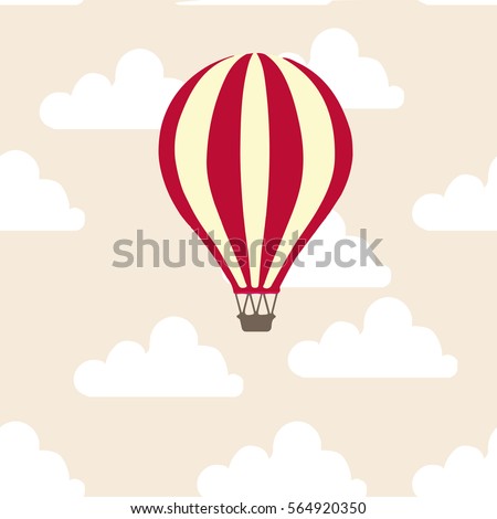Hot air balloon in the clouds vector flat illustration