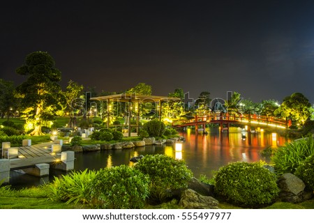 HO CHI MINH CITY, VIET NAM - JAN 14, 2017: Beautiful garden park in the night, Sai Gon, Viet Nam.