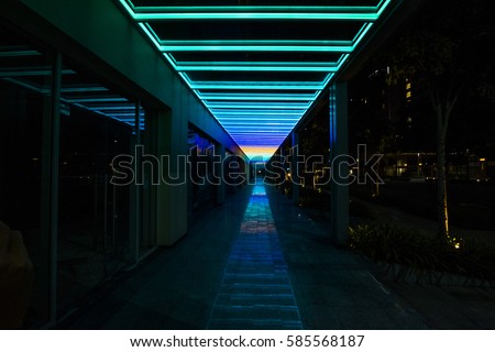 Rainbow light color pathway in Sai Gon, Viet Nam.