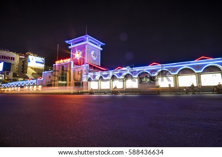 HO CHI MINH CITY, VIET NAM - FEB 27, 2017: Ben Thanh market at night, Sai Gon, Viet Nam.
