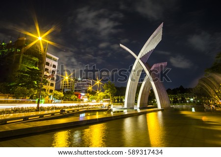 HO CHI MINH CITY, VIET NAM - FEB 28, 2017: Hoang Van Thu park at night, Sai Gon, Viet Nam.