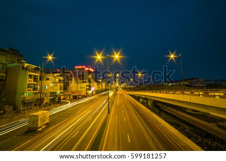 HO CHI MINH CITY, VIET NAM - MAR 13, 2017: Vo Van Kiet boulevard at night, Sai Gon, Viet Nam.