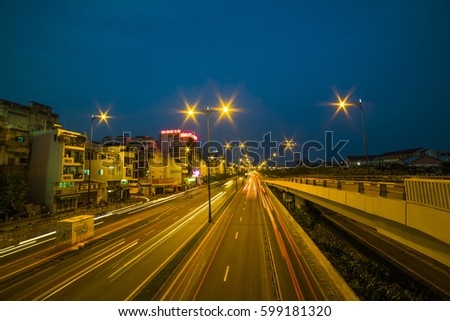 HO CHI MINH CITY, VIET NAM - MAR 13, 2017: Vo Van Kiet boulevard at night, Sai Gon, Viet Nam.