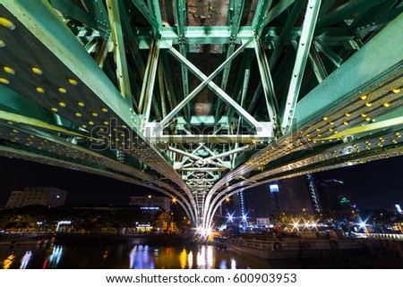 HO CHI MINH CITY, VIET NAM - MARCH 15, 2017: Cau Mong Bridge at night, Sai Gon, Viet Nam.